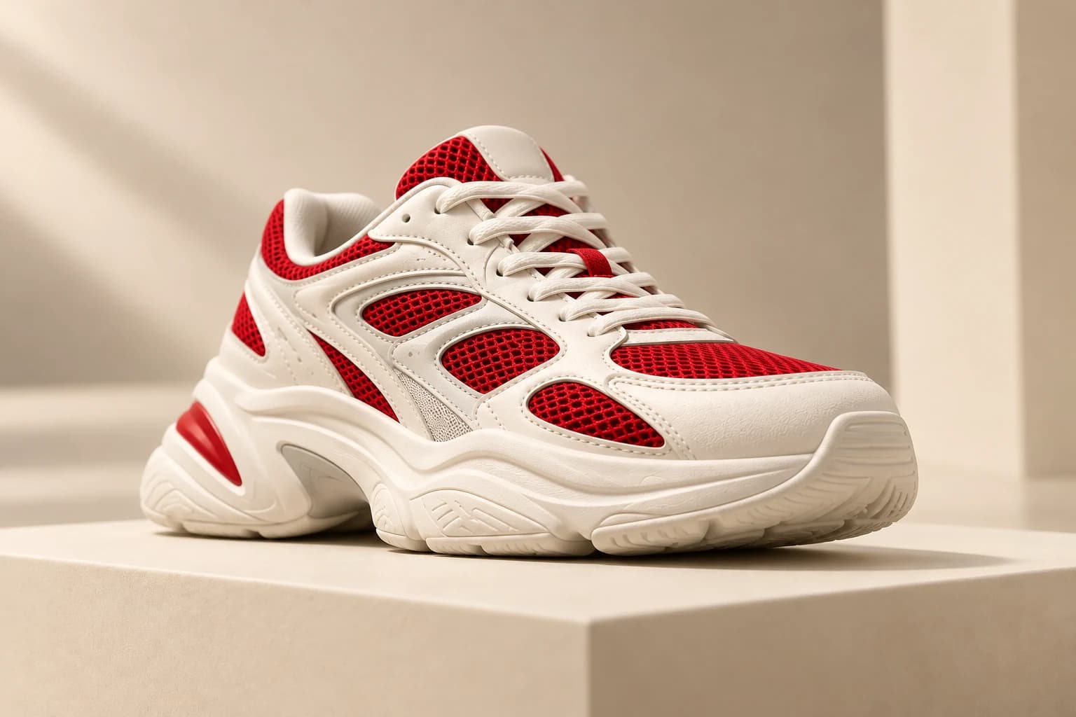 The same sneaker from a low angle at sole level